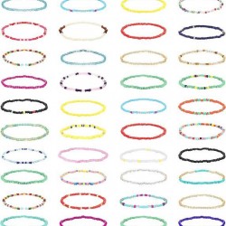 40Pcs Handmade Beaded Anklets For Women Boho Colorful Beads Ankle Bracelets Elastic Stretch Anklets Set For Women